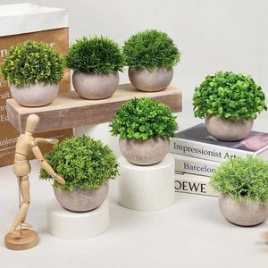 Decorative Flowers Artificial Plants Fake Flower Green Bonsai Small Tree Pot Potted Ornaments For Home Decoration Craft Plant 1Pcs