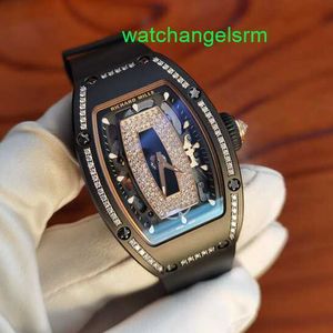 Crystal Automatic Wrist Watch RM Wristwatch RM07-01 Hålig ut urtavla med Diamond Inlaid Black Lips Womens Automatisk mekanisk schweizisk berömd klockklocka