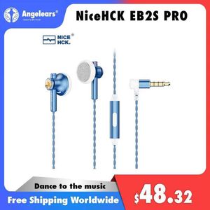 Cell Phone Earphones NiceHCK EB2S PRO HIFI Wireless Microphone Earbuds 15.4mm Dynamic Unit Earbuds with Silver Plated OCC Hybrid Cable IEM Q240321