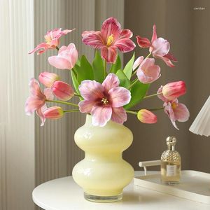 Decorative Flowers 5 Heads Party Supplies Large Petals Blooming Tulips Artificial Real Touch Home Decor Bouquet Garden Table Decoration