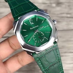 Relógios masculinos rosto verde esportes movimento de quartzo pulseira de couro 41mm relógios de pulso2839