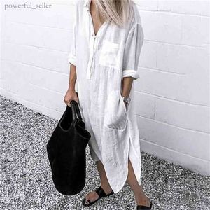 Summer Dress for Women Linen Maxi Shirt Dresses Ladies Elegant Casual Vestidos Female Tunic Plus Size 5XL Long Dress White 452