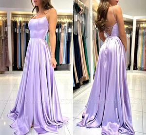 Lindos vestidos de dama de honra lilás lavanda sexy sem costas alças espaguete longos vestidos de baile de noite femininos BC16597