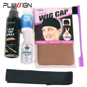 Adhesives 38Ml Waterproof Lace Front Wig Glue And Lace Tint Spray Kit Adhesive Remover With Melt Elastic Headband Brown Stocking Wig Cap
