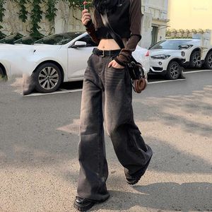 Dżinsy damskie vintage streetwear workowate kobiety wysoko taliny proste szerokie nogi spodnie czarne dżinsowe spodnie harajuku chłopak