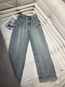 2024 Blue Free Frakt Straight Loose Women's Jeans Designer Pockets Women's Denim Pants 3216