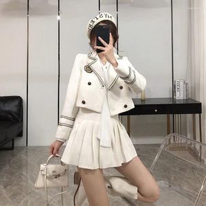 Work Dresses Autumn 2024 Women's Suit Navy Style Jacket Pleated Skirt Two-piece Sets Female Sweet Student