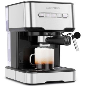 Chefman 6 em 1 Espresso Hine com Steamer, One Click Single Cup ou Double Bottle Coffee Cappuccino Hine, Latte Built-in Milk Frother Aço Inoxidável