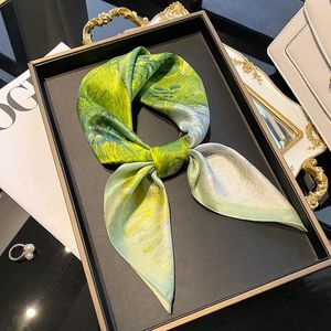 Halsdukar vintage grön djungel silkes halsduk kvinnors vår mångsidiga mulberry square minimalist 70 cm