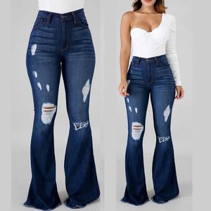 Venda direta da fábrica roupas femininas calças elásticas altas buraco rasgado senhoras calças cintura feminina jeans queimado