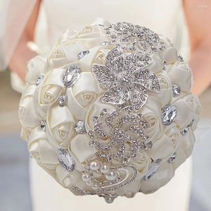 Decorative Flowers Wedding Bouquet With Pearl For Party Luxury Gorgeous Bridal Crystal Sparkle