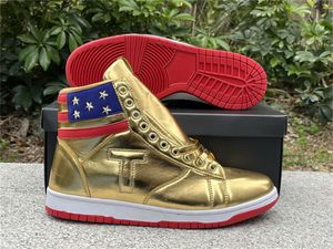 Autentiche scarpe da ginnastica Trump Shoes basket Scarpe casual The Never Surrender High Top Designer TS Gold Custom Men Outdoor Sneakers Trendy Outdoor con scatola