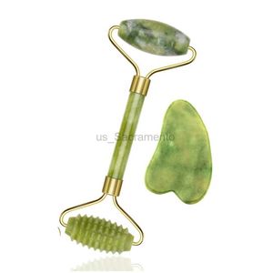 Face Massager Green and Natural Beauty Double Thorn Head Roller Jade Roller Facial Massage Stone Facial Neck Back Jawbone Relaxation and Weight Loss 240321