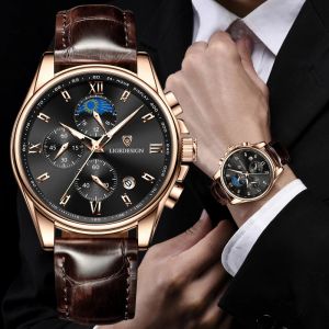 Slippers 2023 New Mens Watches Lige Top Brand Leather Casual Quartz Watch Men's Sport Waterproof Clock Watch Relogio Masculino+box