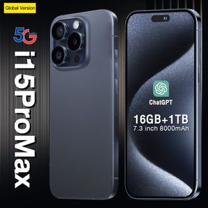 Octa Core 4G LTE I15 Pro Max 5g Smartphones 256 GB 1 TB Face ID USB-C 3.0 6,7 Zoll All-Screen HD+ 20MP Kameras Titanium Strukturiertes Glas Rücken weiß schwarz blau