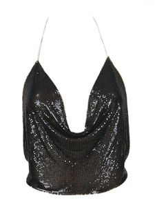 Kvinnors tankar Kvinnor S Sparkle Sequin Tank Topps ärmlös Cowl Neck Glitter Back Cross Crop Vest Gold Shirts