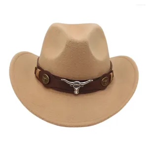 Berretti 1PC Cappello da cowboy occidentale Stile tibetano Top Roll Brim Cowgirl Cap Jazz Fedora Cappelli in feltro etnico per donne uomini bambini