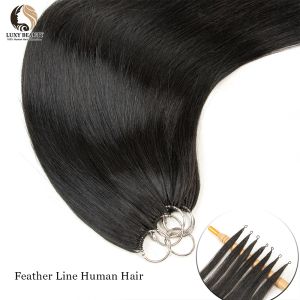 Extensions Feather Line Human Hair Extensions 100% Remy Straight Human Hair Extension för Salon Micro Feather Hair Extension 40strands/Pack