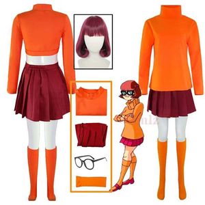 Cosplay Anime Costumes Velma Rola Play Mundur Anime Wome Orange Top Skin Halloween Set Girl Velma Wigc24321