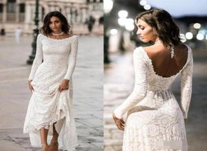 Винтажное дизайнерское свадебное платье с длинными рукавами и открытой спиной, кружевной лиф с скользящим шлейфом для невесты, свадебное платье3942586