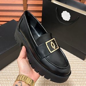 Womens Designer Dress Shoes Flat Gold Buckle Double Loafers All Cowhide Black Platform Shoes Casual Shoes Daily Outfit Career Related Functions