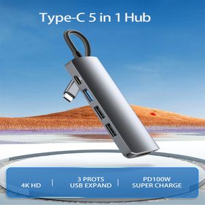 Hub 5 em 1 USB-C 0302GR Adaptador multifuncional USB 2.0 3.0 Docking Station C Hub com slot de leitor TF SD PD para monitor de computador desktop laptop