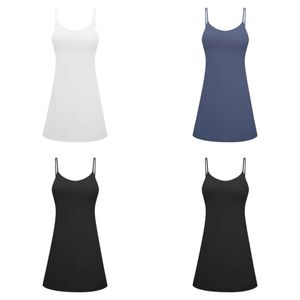 Lu Womens Designer Dress Roupas Verão Novo Vestido Sling com Almofadas no Peito, Fitness, Saia de Tênis Elástica Alta, Corrida de Lazer, Saia Esportiva