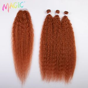 Pack Pack Magic 30 Inch Afro Kinky Curly Hair Bundles With Closure Synthetic Hair Black Ombre Orange Heat Resistant Fiber Hair