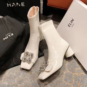 Stiefel Damen Boots Square Head White Knöchel Stiefel Herbst Boot 2023 New Mage Chunky High Heel Rhinobarnny Stiefel Chelsea Boots