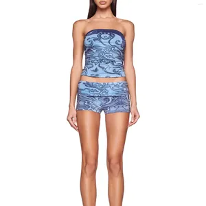 Mulheres Tracksuits Imcute Chic Shorts Set 2 Pcs Outfits Abstract Star Print Crop Tube Tops com dobra para férias de praia de verão