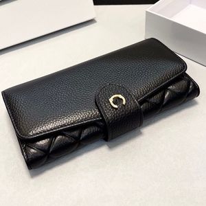 Portafoglio portatile in pelle di caviale neutro, pelle bovina, a due pieghe, resistente all'usura, design multi-scomparto, cuciture a quadri con diamanti, porta carte multi tasca, portamonete 19x10 cm