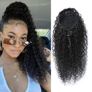 Peruki 28 30 cali Kinky Curly Ponytail Human Hair Brazylijczyk z afro klips w przedłużanie włosów Remy włosy Kucyk sznurka