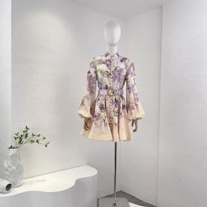 Casual Dresses Preorder 15 Days Multi-color Floral Print Linen High Quality Long Lantern Sleeve Buttons A-line Vintage Elegant Woman Dress