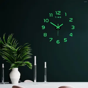 Väggklockor lysande klockklistermärken modern design digital kreativ 3D -klistermärke för sovrum heminredning kökskontor