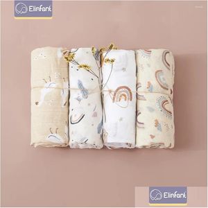 Decken Swaddling Elinfant Solid Print Farbe Baumwolle 4-teiliges Geschenkset Musselin Ddle 120 110 cm Born Baby Badetuch Wrap Drop Lieferung Kinder Otwzv