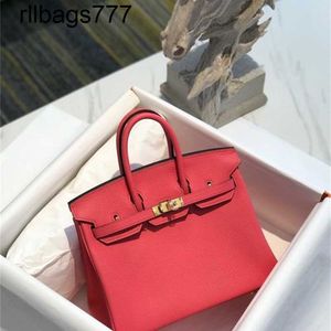 Borsa a mano in vera pelle Bk Tote Designer completo manuale Filo di cera per cucire Bk25cm Rosso brillante Epsom Togo Mucca con bottoni dorati Borse fatte a mano