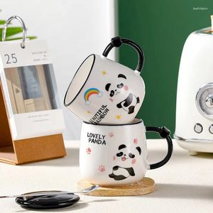 Canecas Bonito Panda Copo Alta Aparência Caneca de Escritório com Colher de Tampa Dos Desenhos Animados Casal Cerâmico Presente