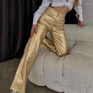 Pantaloni da donna Colore metallizzato Donna Dritto Solido Cerniera Pantaloni a vita alta Autunno Inverno Street Elegante abito da donna da ufficio