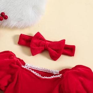 Vestidos de menina crianças bebê natal roupas de criança manga longa fofo vermelho vestido de princesa faixa de cabeça roupa de natal 6 meses