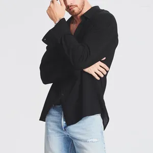 Männer Casual Hemden Lose Langarm Shirt Für Herren Kleidung Einfarbig Taste Revers Tops Männer Frühling Mode Schwarz strickjacke