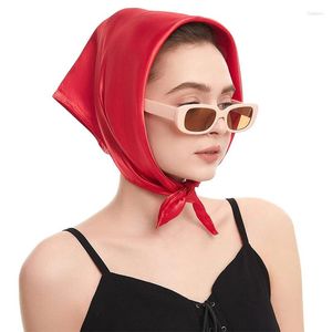 Lenços Moda Mulheres Cetim Seda 60x60cm Quadrado Hijab Cor Sólida Senhora Protetor Solar Versátil Bandana