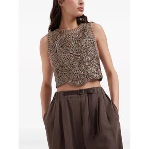 Women's top silk blend three-dimensional crochet short knitted vest