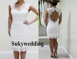 Volle Spitze Brautkleider 2019 Knielangen Schatz Open Back Short Beach Boho Brautkleider Vestidos De Noiva Günstige Mantel Weddi3396202