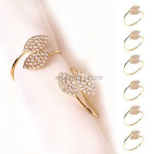 Towel Rings 6pc Set Metal Wedding Napkin Ring Table Decoration Party Rhinestone Napkin Holder Rings Hotel Buckles Banquet Leaves Shape 240321