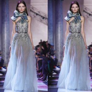 Elie saab balo elbiseleri illüzyon payetler bling bling yular boyun elbisesi şık ünlü kırmızı halı moda elbiseleri