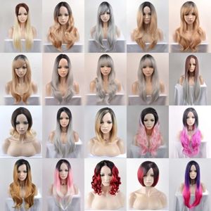 Top Mixed Dyeing Gradient Color Large Wave Long Curly Straight Hair, Multiple Styles to Choose From