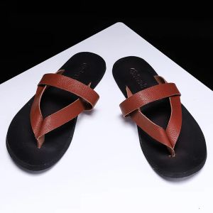 Sandali in pelle vera in pelle maschile maschile maschile flip flip sandali romani per uomo estate piatto sfach maschi scarpe più taglia 47