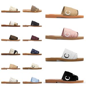 Homens Mulheres Slides Sandálias Designer Chinelos Cloe Woody Flat Mule em Canvas Shearling-Forrado Branco Preto Cinza Verde Pele Mens Verão Sandália Moda