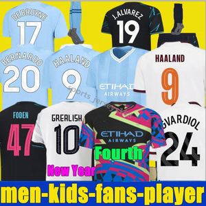 23 24 HAALAND Quarto JERSEYS DE FUTEBOL DRAGÃO GREALISH GVARDIOL MANS CIDADES ALVAREZ DE BRUYNE FODEN Cidade 4º 2023 2024 fãs jogador camisas de futebol homens crianças kit uniforme