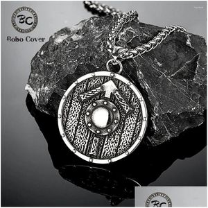 Colares Pingente Vintage Norse Runes Futhark Homens Aço Inoxidável Dupla Face S Bússola Vegvisir Pagan Talismã Jóias Drop Delivery Otvcz